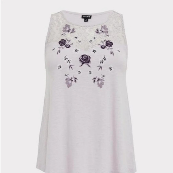 Torrid Slub Embroidered Lace Yoke Tank Lilac purple floral 3X - Picture 5 of 10